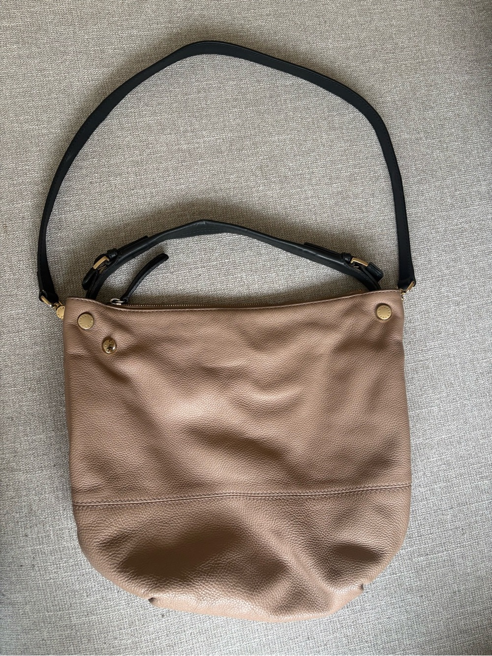 Furla Taupe Pebbled Leather Hobo Bag Black Hand & Detachable Shoulder Straps